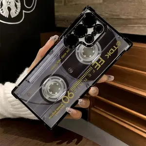 Retro Cassette Pattern Phone Case Compatible with Galaxy S25 S24 S23 S22 S21 FE Ultra Plus 4G 5G, Transparent Soft Back Cover for Drop Protection. Cellphone Protective Protector Smartphone