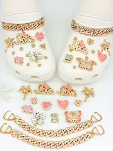 15-Piece Shoe Buckle Set, Shoe Charms, Sparkling Butterfly Heart Chain Design, Abs Material Luxury Metal Feel, Waterproof Durable