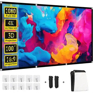 Projector Screen 100 inch,Portable Movie Projector Screen 16:9  Indoor Outdoor Double Sided Rear Projection Screen Video for , Party, Office, Classroom