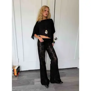 Rosadonna Lace Flare Pants Black