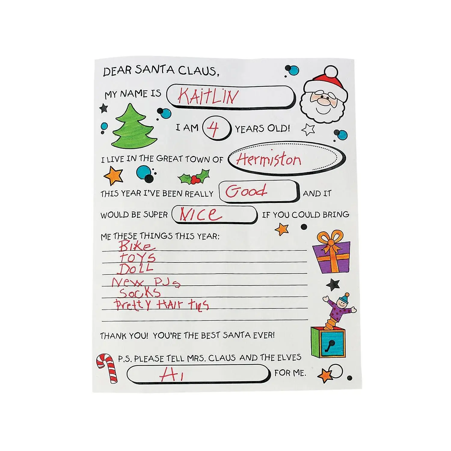 8 1/2" x 11" Bulk 50 Pc. Color Your Own Fill-in-the-Blanks Letters To Santa