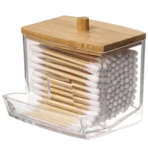 1pc Transparent Cotton Swabs Box, Cotton Swabs Storage Holder Cotton Pads Holder Cotton Swab Balls Box Cotton Swabs Dispenser Bamboo Organizer, Cosmetic Storage Box, Desktop Storage Box