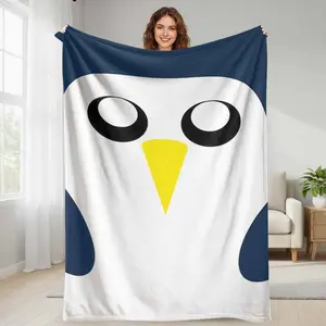 Cute Penguin Flannel Blanket  Minimalist Penguin Face Print Design  Soft Warm Lightweight Cozy Throw for Bedroom Sofa Office Travel Gift Home Decor summerwins