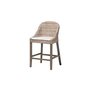 Lara Kubu Rattan Counter Stool with Wingback Design and Cushion, Grey