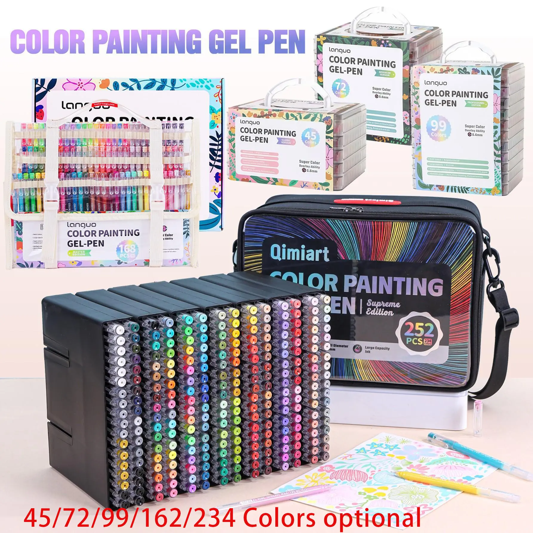 New 252 pieces/234 colors (professional version) Language color painting gel pen set, with storage box, 0.6mm needle tip, colorful art supplies, school studio supplies, fluorescent pen, suitable for diary, card, DIY Art Design, Art Craft Supplies
