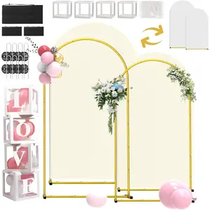 Wedding Arch Backdrop Stand and Covers Set of 2 (7.2FT & 6FT),-Color Spandex Fitted Arch Covers Balloon Arch Stand for Wedding/Baby/Shower/Birthday//Indoor Use (White+Cream)
