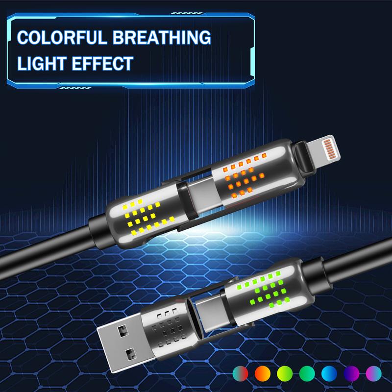 240W 4-in-1 USB-C Cable, PD 5A Fast Charging, Data Sync, USB-A, Type-C, Lightning,  Aluminum, Compatible with iPhone 16/15, iPad, Samsung, Laptops