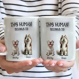 This Human Belong To Mug, Personalized 3D Dog Lover Cup, Custom Pet Owner Gift Coffee Mug for Dog Mom Dad