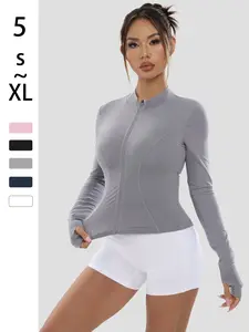 Women's Long Sleeve Thumb Hole Jacket, Soft Comfortable Coat, Casual Daily Wear, All Season Sporty Design, Running Gym Home
