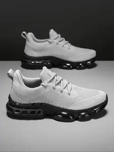 Men's Large Size Flyknit Full-Palm Air Cushion Sports Shoes, Lightweight Athletic Sneakers, Breathable Shock Absorption, Anti-Slip Wear-Resistant, Youth Daily Commute