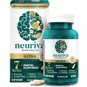 NEURIVA Ultra Decaf Clinically Tested Nootropic Brain Supplement for Mental Alertness, Memory, Focus & Concentration, Cognivive, Neurofactor, Phosphatidylserine, Vitamin B6 B12, 60 Caps (2 Pack)