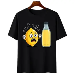 Trendy Lemonade Bottle Print Tee – 100% Cotton Scared Lemon Juice Shirt