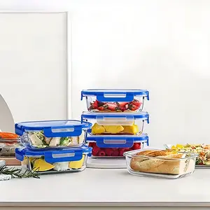 Set of 20pcs 10 Lids and 10 Glass Bowls for Food Storage Sealed Lids Leak Proof Airtight Ideal for Microwave Oven Refrigerator Kitchen Use ware High-Quality Salad Berry Leak-Proof Meal Prep Container with Pink Snackle Box Nontoxic Stackable clear Lunch