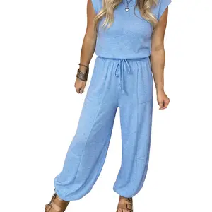 Women's Casual Two Piece Matching Sets Cap Sleeve Top and Jogger Pants Set Summer Loungewear
