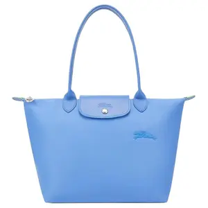 Longchamp Recycled Polyamide Canvas Tote Bag with Snap and Zipper Closure for Women in Blue