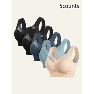 Women’s solid-color wireless bra with contrast mesh, comfortable breathable sports bra, ladies’ lingerie for indoor and outdoor wear, workout bra