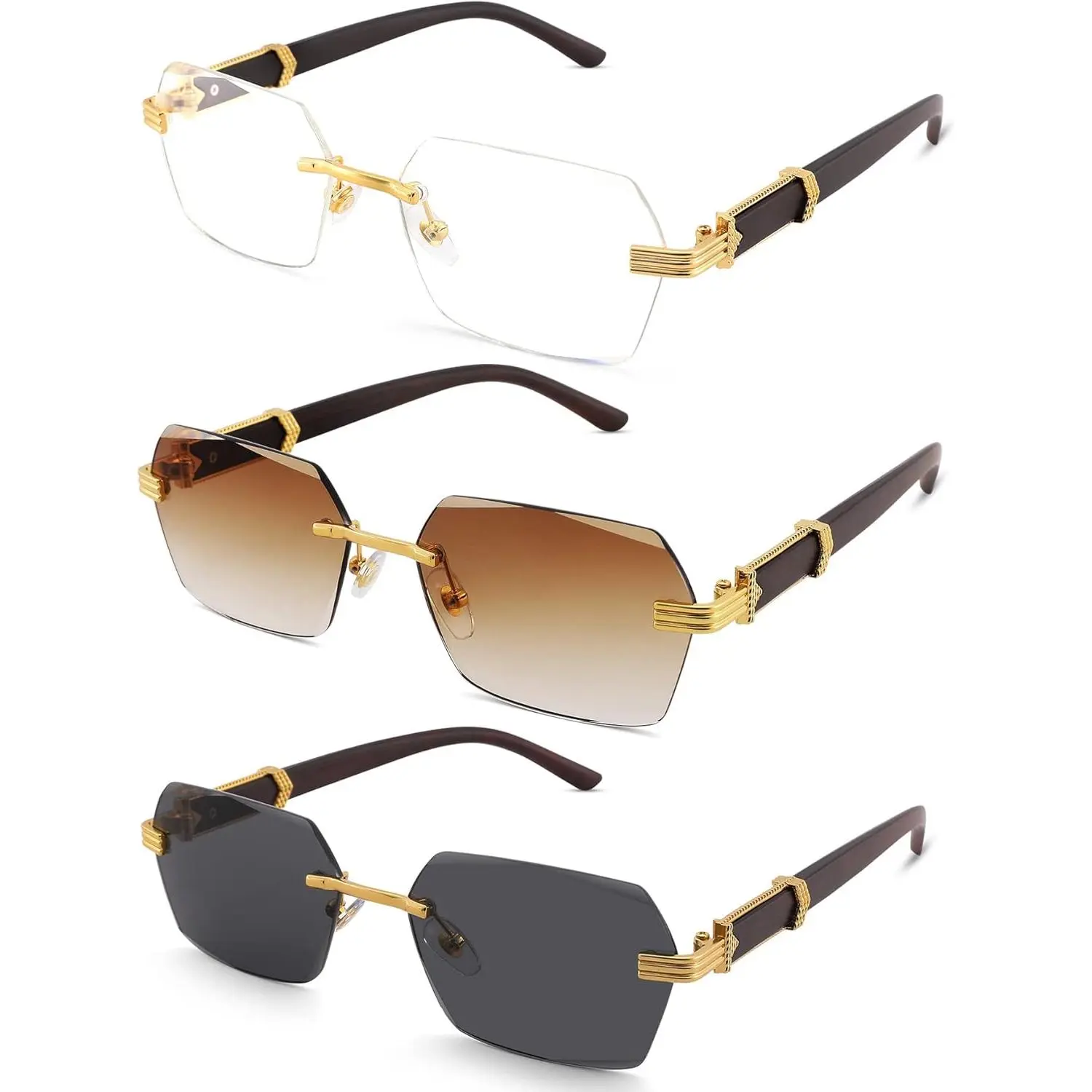Rimless Rectangle Sunglasses Men Women Retro Frameless 
