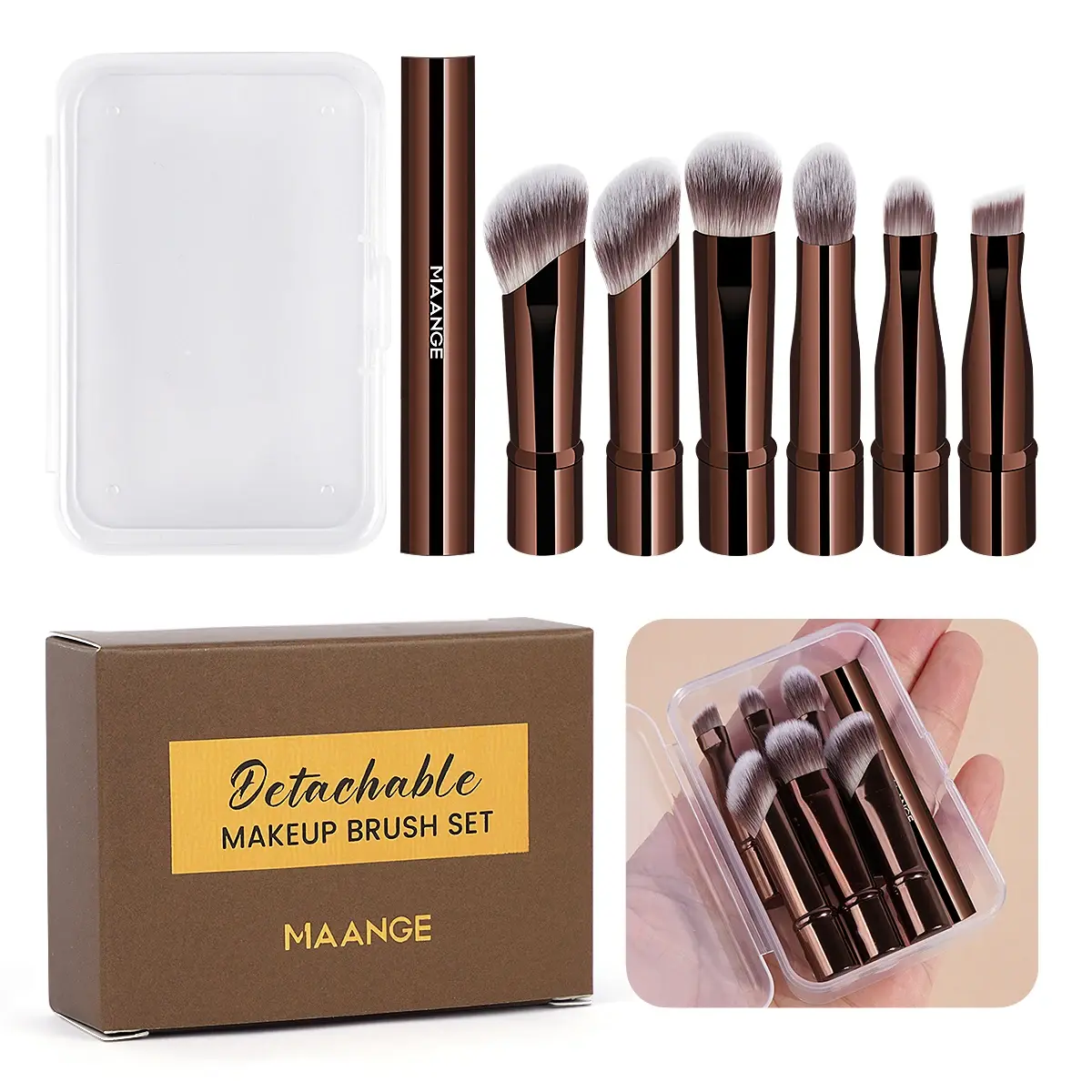 MAANGE Double Ended Makeup Brush Set Detachable Travel Contour Concealer Brush Set Eyeshadow Brush Face Cosmetic Tools with Box