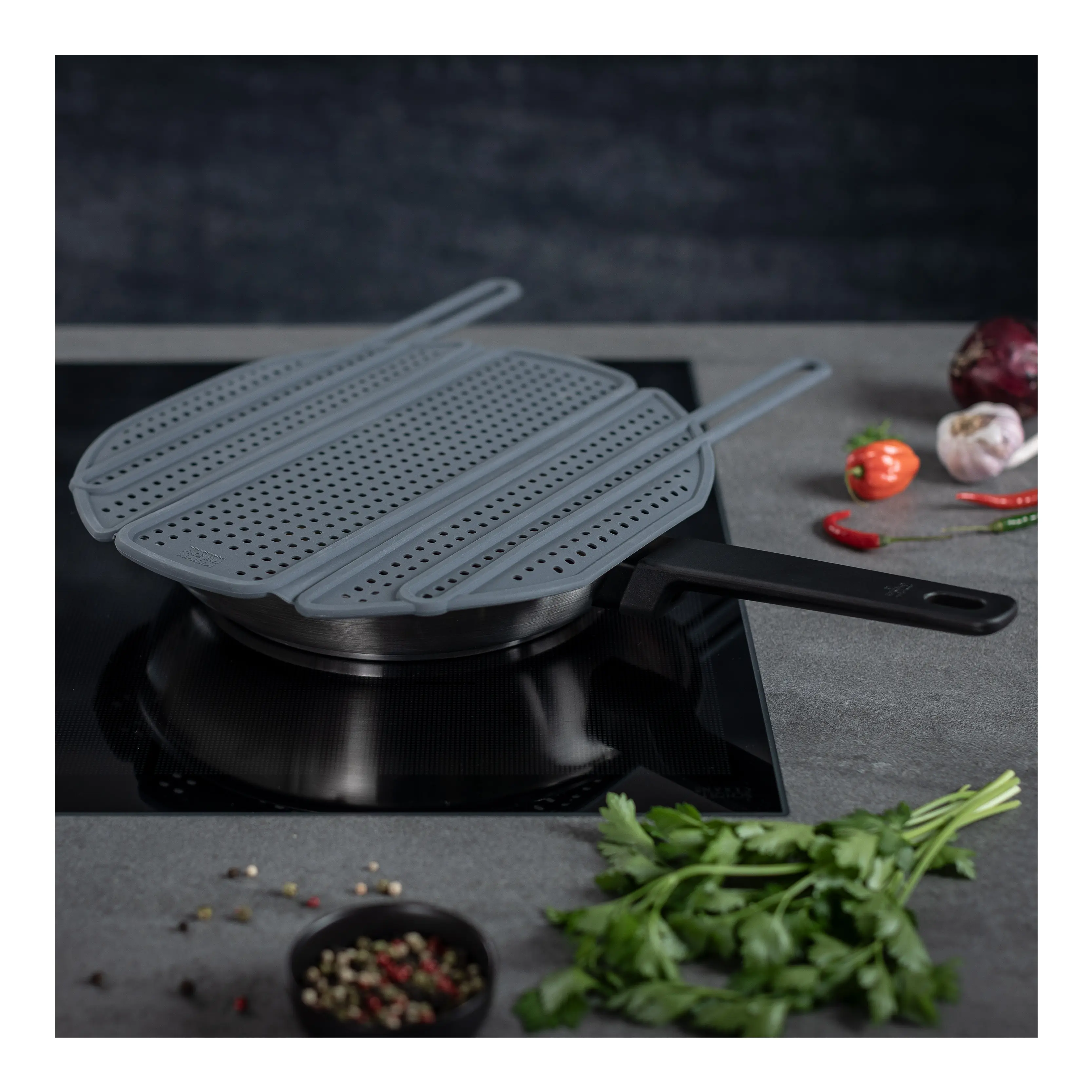 Kuhn Rikon Essential Foldable Silicone Splatter Guard | 12" Frying Pan Oil & Grease Splash Screen | Heat Resistant Kitchen Splash Guard