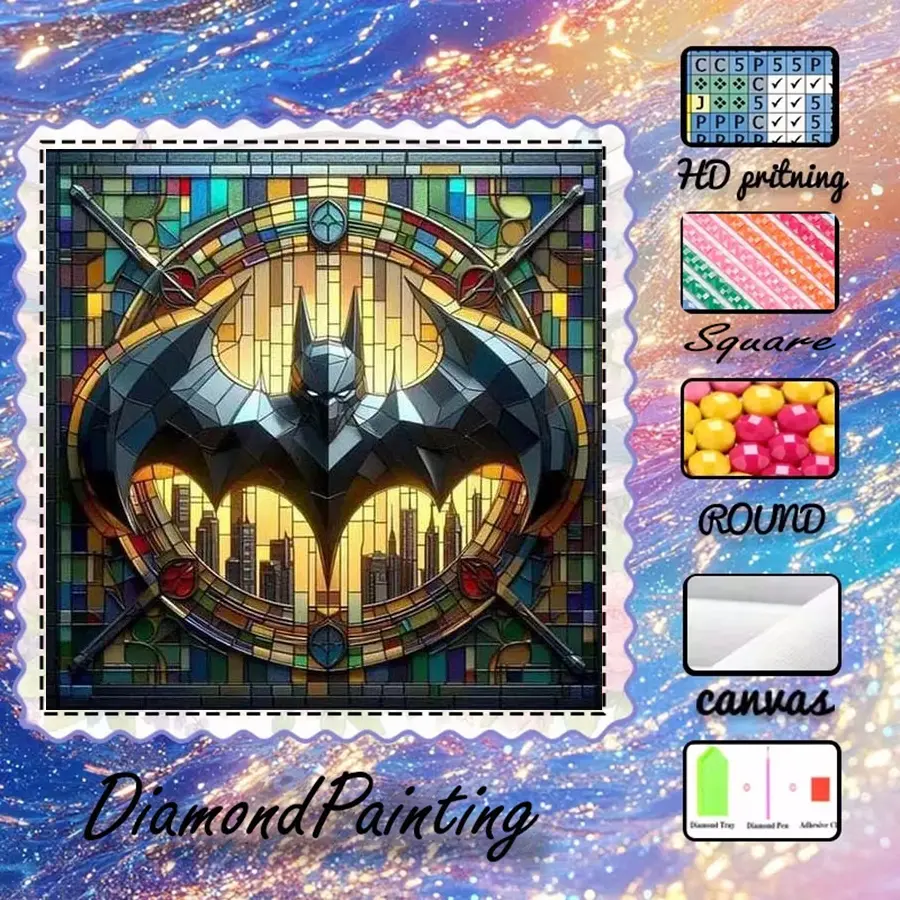 5D-DIY, high-grade velvet canvas, diamond art, diamond painting bat logo AB diamonds, fairy dust diamonds, crystal diamonds, perfect home decoration, handmade diamond art painting kit, special craft diamond art kit, Diamond Painting Kits, Handicraft