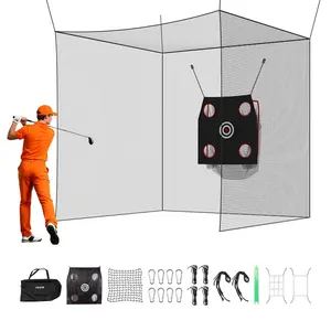 VEVOR Golf Batting Cage, 10 x 10 x 10 FT Golf Cage, Driving Hitting Cages with 3-Ply Knotless Polyester, Golfs Target & 9-Hole Baseball Target, Golfs Hitting Net for Indoor, Outdoor, Backyard