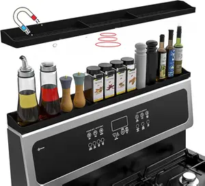 30 Inch Silicone Stove Top Shelf Magnetic for Kitchen, Strong Magnetic Heat Resistant Spice Rack Organizer for Over Stove Oven - (Black)