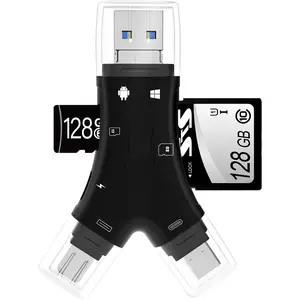 SD Card Reader for /ipad/Android//Computer/Camera,4 in1  SD Card Reader Trail Camera Viewer, Portable Memory Card Reader SD Card Adapter for SD and TF Cards(Black)