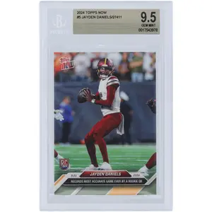 Jayden Daniels Washington Commanders 2024 Topps Now Records Most Accurate Game Ever By A Rookie QB #5 BGS Authenticated 9.5 Rookie Card