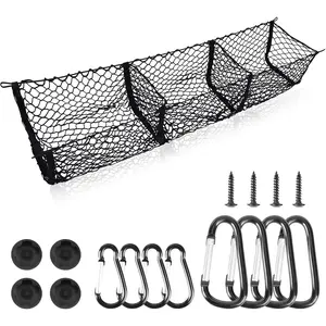 Upgrade Cargo Net Trunk Bed Organizer and Pickup Truck, 59" Longer Mesh Storage Net Heavy Duty Cargo Net with 3 Detachable Pocket