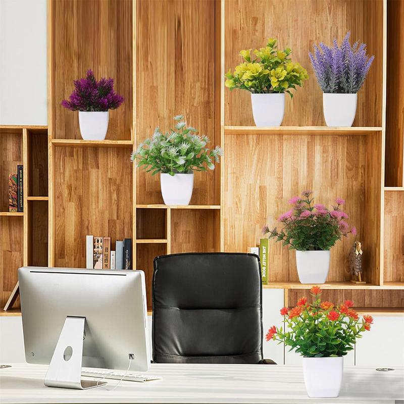 6 Pot Small Plant Flowerpot Artificial Plastic Eucalyptus Plant Indoor Greenery Plant Indoor Desk Coffee Table Bathroom Bedroom Home Decoration