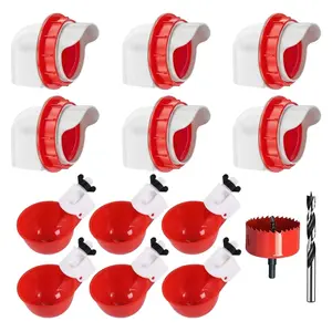 New Style No Waste Automatic Chicken Duck Feeder & Waterer Set, Rainproof Poultry Feeder Kit with 6 Feeding Ports 6 Water Cups, Comes with Hole Saw and Drill Bit summervibes