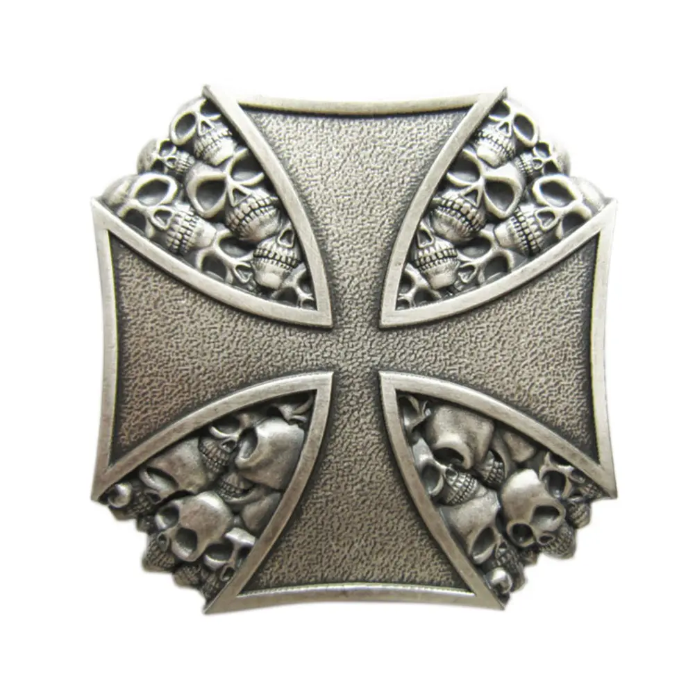 Vintage Silver-Plated 3D Cut-Out Cross Skull Belt Buckle, Men's Fashion Clothes Belt Accessories, Men's Accessories