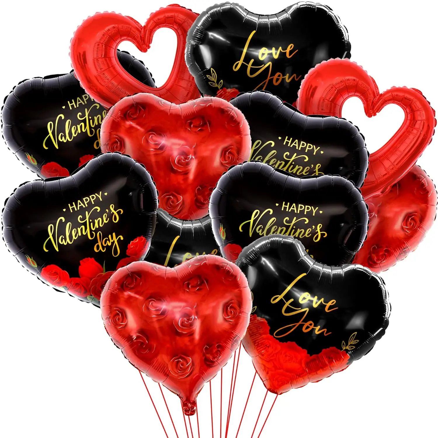 Happy Valentine'S Day Balloons - 18 Inch, Pack Of 12 | Black And Red Heart Shaped | Decorations, Love You, Romantic Special Night