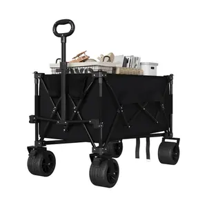 [FLASH SALE] Garvee Collapsible Wagon with Big All-Terrain Wheels Foldable Beach Wagon with Cup Holders 350Lbs Weight Capacity Heavy Duty Carts for Camping, Garden, Sports Black