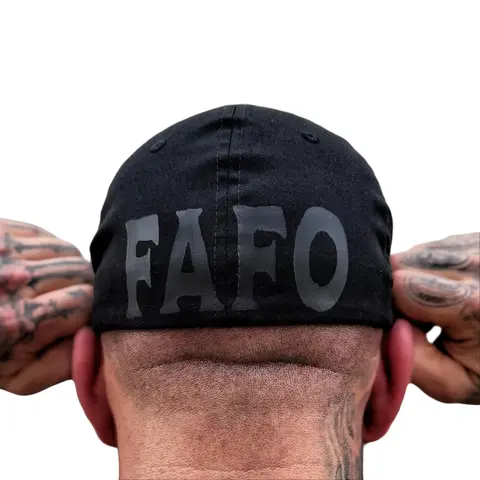 FAFO Black on Black Back Style Flexfit Adjustable Baseball Cap - Cotton-Spandex Blend, Casual Comfortable Cap Style Hats, All-Season Streetwear-Inspired Hats