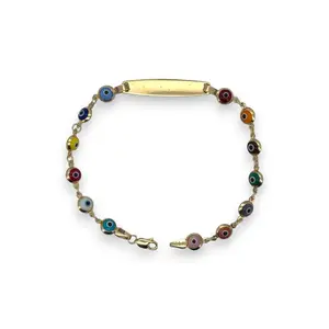 Evil Eye Custom Name Multi Color Bracelet - 14K Yellow Gold