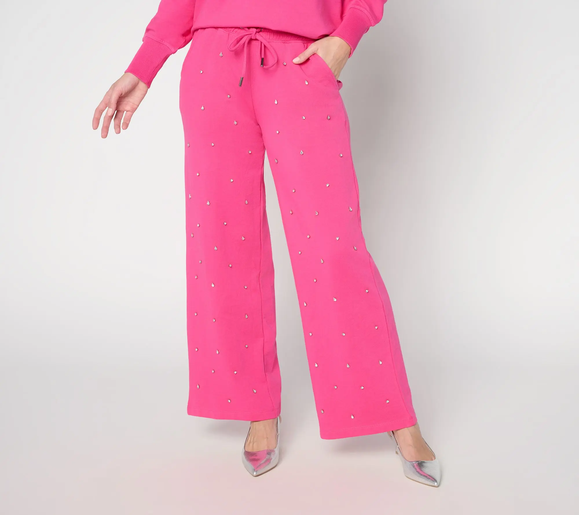 Mally Roncal Petite French Terry Knit Wide Leg Pants