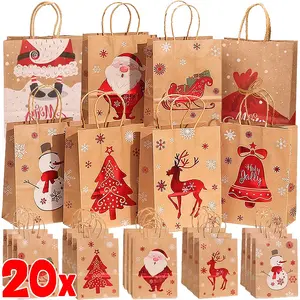 Christmas Kraft Paper Bags New Year Cute Santa Claus Gift Box Party Children Candy Cookie Packaging Bag with Handle Party Decor