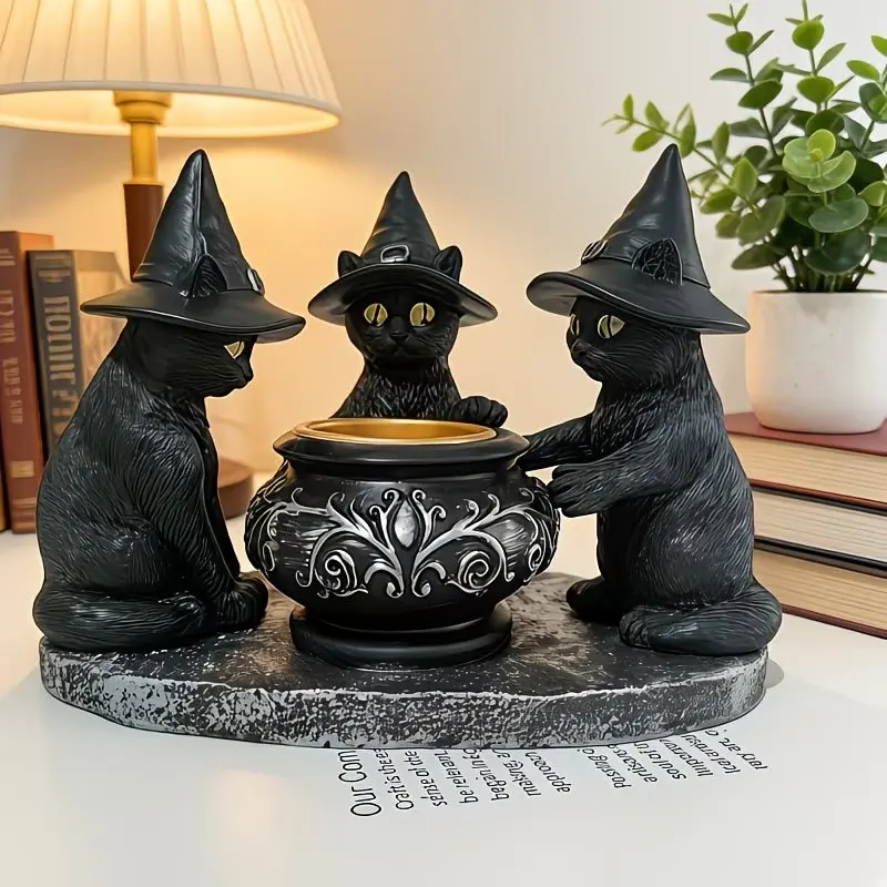 Three-Piece Cat Incense Burner Aromatizer Fragrance Home Scent Resin Ornament, Unique Handcrafted Home Decor, Durable for Home Office Tea Room, Festive Holiday Decor, Halloween