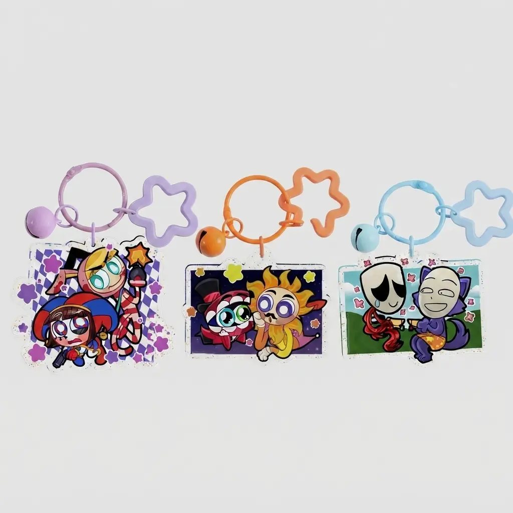 Digital Circus x Popee the Performer -Gangle and Kedamono Keychain, Caine and Papi Keychain, Pomni and Popee Keychain