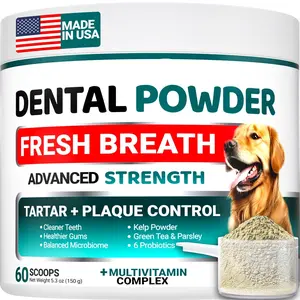 Dog Dental Powder   Breath Freshener   Dog Teeth Cleaning Powder   Tartar and Plaque Off Remover for Dogs   Probiotics   Multivitamin Blend Pet Oral Care Vitamins and Supplements   All Breeds & Sizes