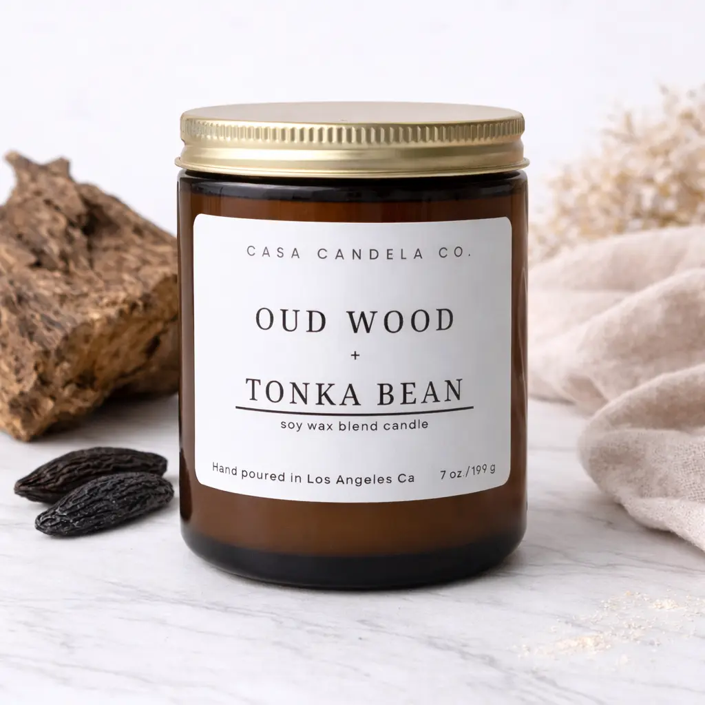 Oud Wood Tonka Bean Scented Soy Candle | Hand-Poured