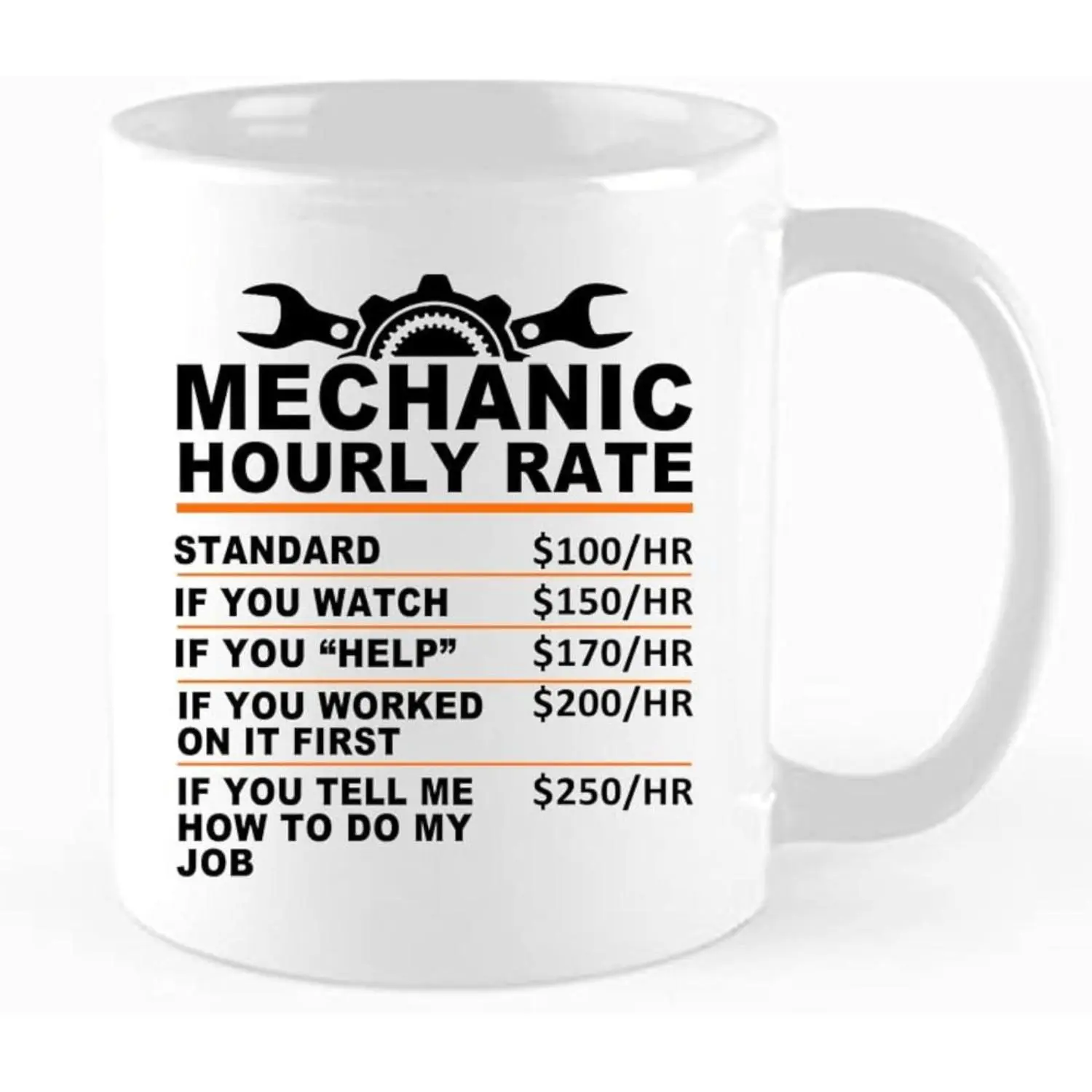 11oz Ceramic Funny Mechanic Mug with Mechanic Hourly Rates Chart - Coffee Cup Suitable for Car Lovers, Auto Repair Gifts for Mechanics, Diesel Themed Novelty Cup for, Workshop, or Holiday Present for Men &