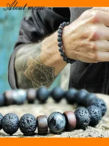 Men's Natural Tiger Eye & Volcanic Rock Beaded Bracelet, Hematite Healing Jewelry, Unique Gift for Him, Stylish Pulse Accessory