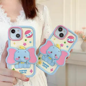 3D Cute Cartoon Little Flying Elephant Silicone Phone Case For iPhone 17 16 15 14 13 12 11 Pro Max Soft Shockproof Protective Case