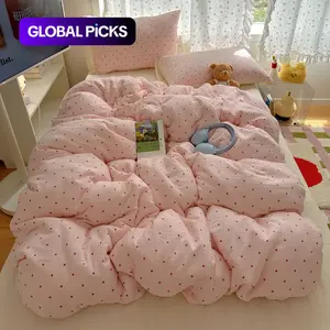 Pink Cute Polka Dot Bedding Set, Blue, 3-Piece Includes 1*Duvet cover and 2*Pillowcases, Soft Skin-Friendly Fabric, Korean Style for Girls Bedroom, Soft Bedding Sets, Breathable Duvet Set #GLOBAL PICKS