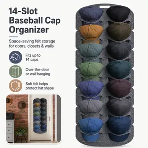 Felt 14 Grid Wall-Mounted Baseball Hat Storage Bag, Adjustable Duckbill Cap Organizer, Bedroom Organization Solution,Hat Rack, Hat Organizer,Hat Racks for Baseball Caps, Visible Hat Holder - Baseball HatRack for Wall Door