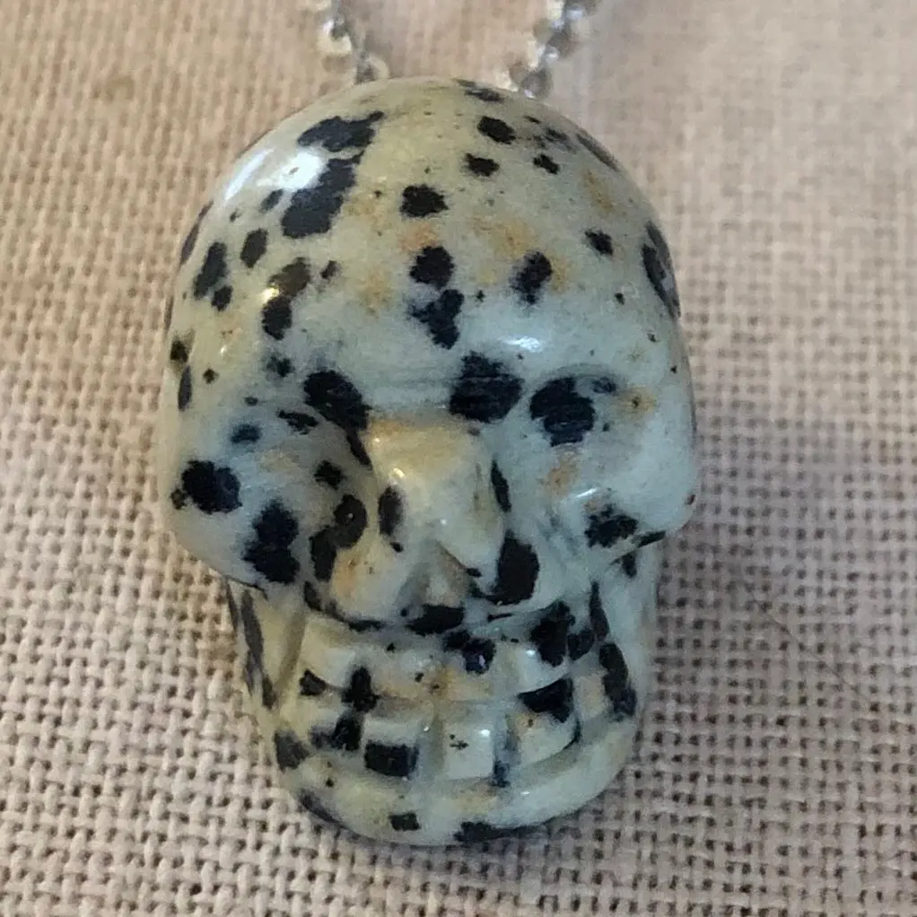 Dalmatian Jasper Crystal Skull Necklace
