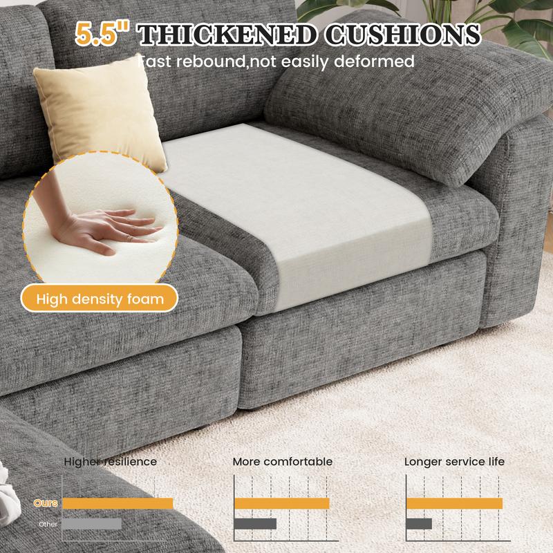 【Shipped in four Packages】118" L Shaped Modular Sectional Sofa, Oversized 3-Seater Convertible Cloud Couch, Modern Chenille Sectional Couches for Living Room, Cream White 1 PCS