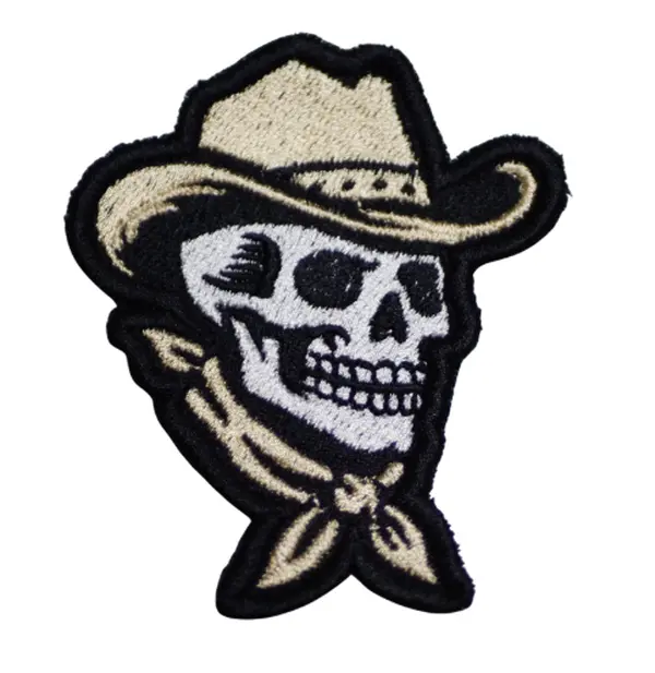 Cowboy Skull Embroidered Patch – Western Skeleton Cowboy Iron-On Badge for Jackets & Hats
